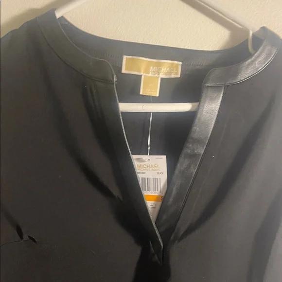 Michael Kors Black Blouse with Leather Trim - Picture 3 of 10